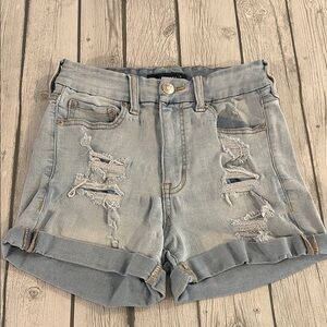 Aeropostale High Rise Curvy Midi Distressed Jean Shorts Size 2